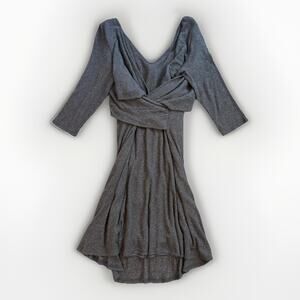 AMADI Womens Wrap Front Ribbed Knit Fit Flare Dress Charcoal Gray L NWT